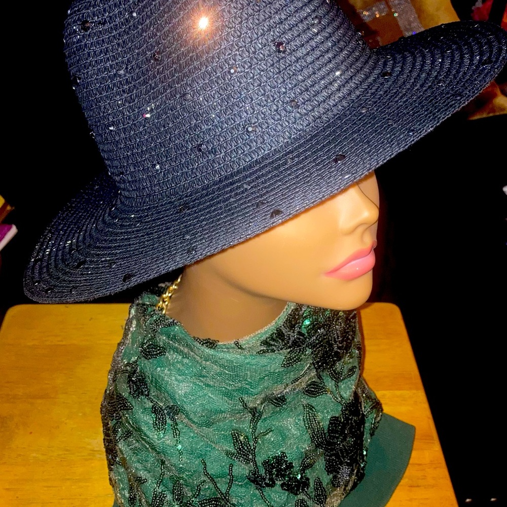 BLACK RHINESTONE FEDORA